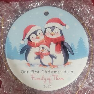 Penguin Family Christmas Ornament - Red and Blue